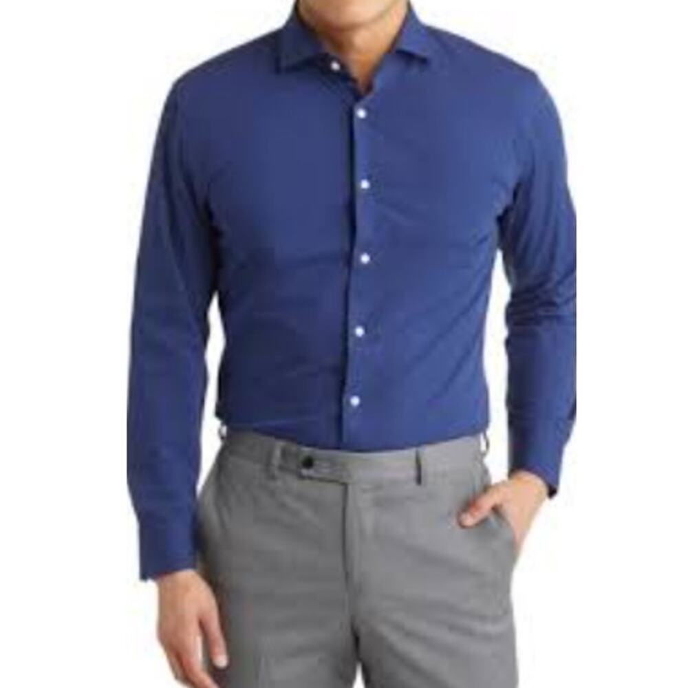 NEW NORDSTROM ~ Tech - Smart Trim Fit Stretch Dress Shirt Size 15 32/33 BLUE